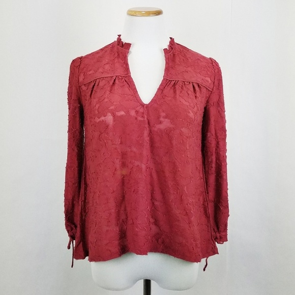 Lucky Brand Red Floral Clipped Jacquard Top - Picture 1 of 7